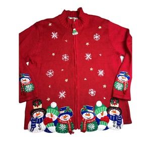 Tiara Vintge red christmas snowflakes and snowmen cardigan